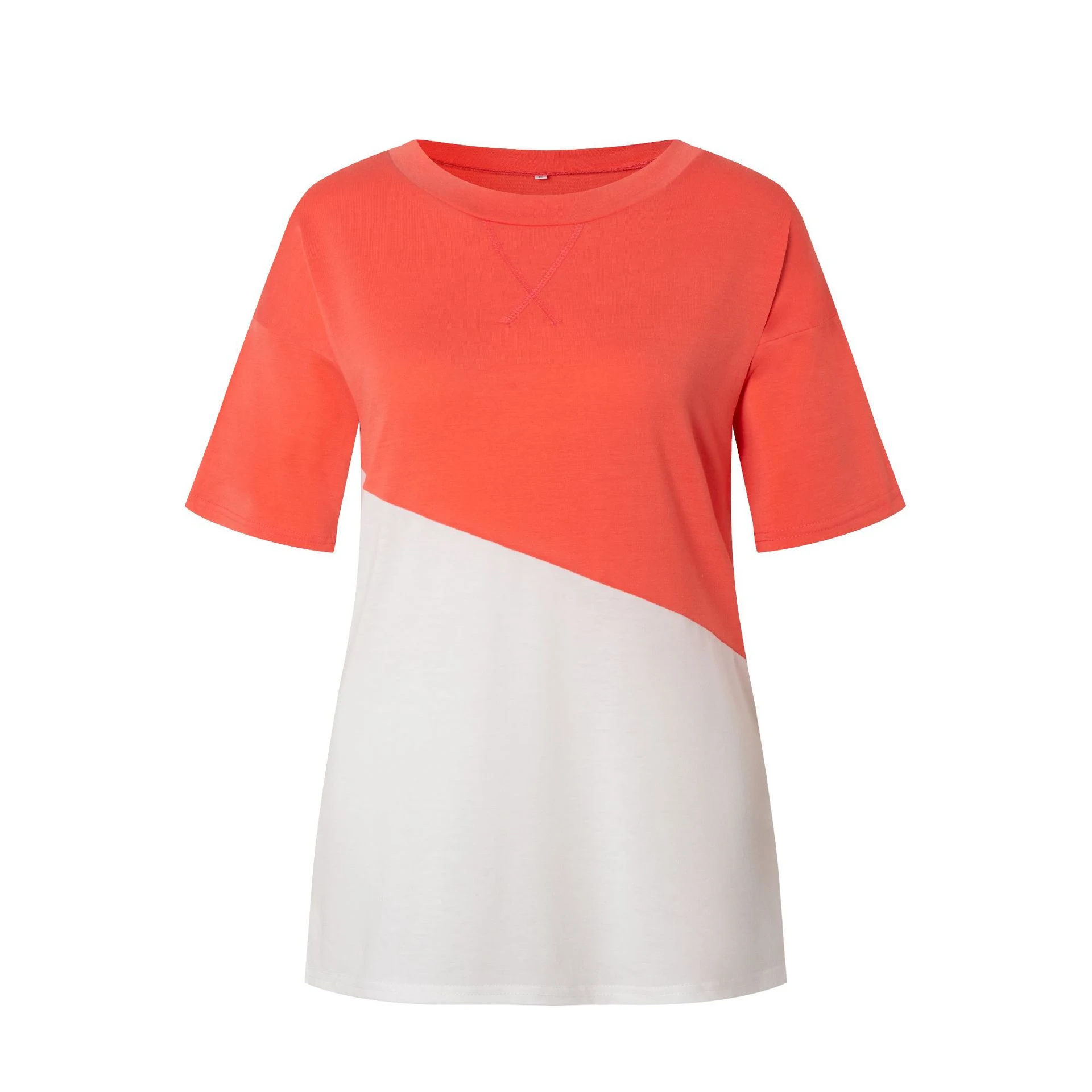 Cross-color Block Round Neck Contrast Short-sleeved T-shirt — photo 5