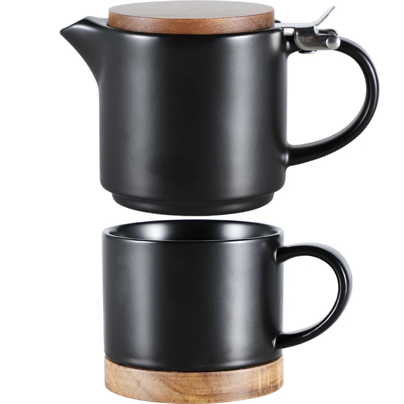Nordic Wooden Lid Small Teapot Teacup Ceramic Flower Teapot Set. Enjoy your tea with this beautiful and functional set. — photo 2