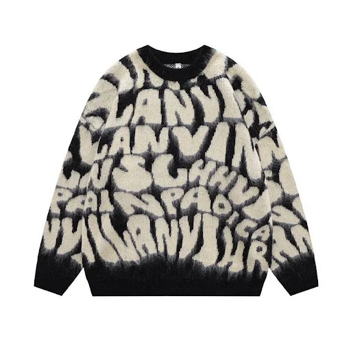 Title 1, Plush Alphabet Jacquard Pullover Sweater for Me...