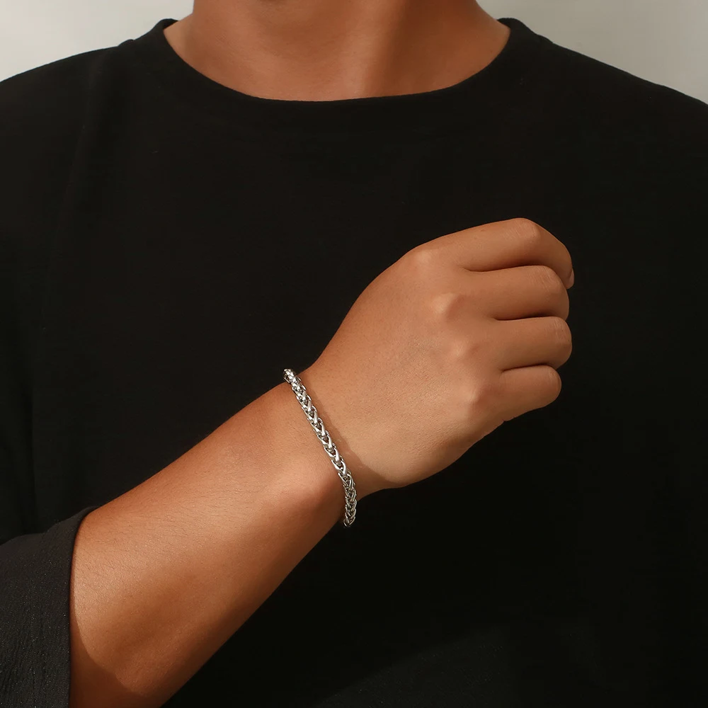 Pulseira de Aço Titânio Masculina Simples Trançada Acessórios para Meninos Design Elegante e Resistente Joia para Homem — foto 5