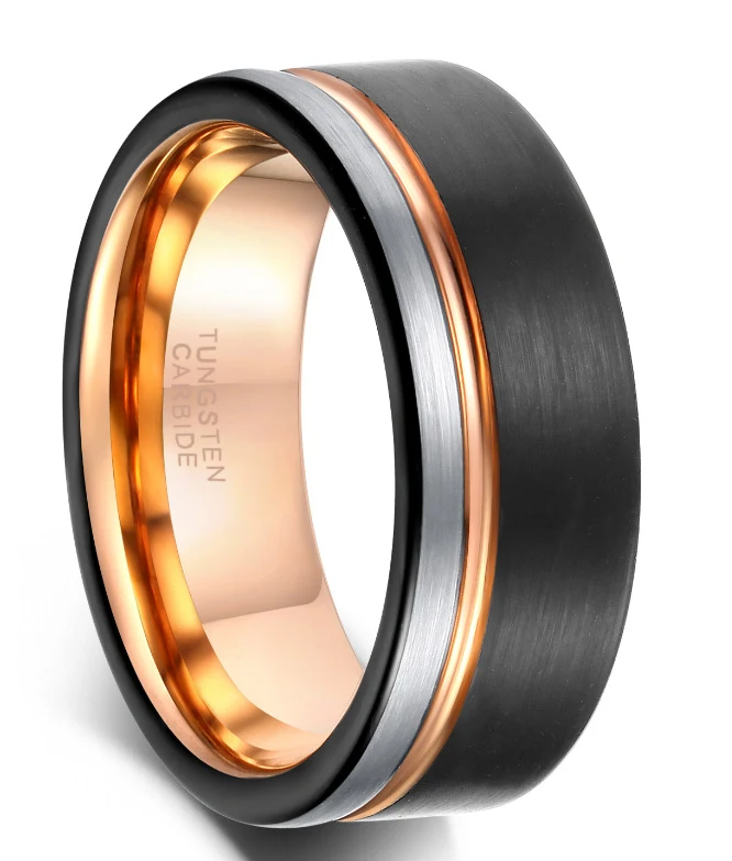 Anel de tungstênio tricolor dominante para homens, design ousado e elegante, a joia perfeita para expressar sua personalidade forte. — foto 5