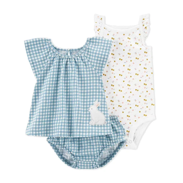 Conjunto de camiseta de manga curta e shorts para bebê menina, três peças, ideal para o verão, confortável e estiloso. — foto 29