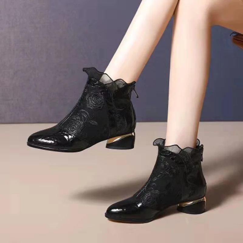 Title 4, Womens Embroidered Short Boots Ethnic Style La...
