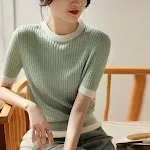 Korean Style Contrast Color And Versatile Retro Loose T-shirt Top — photo 2