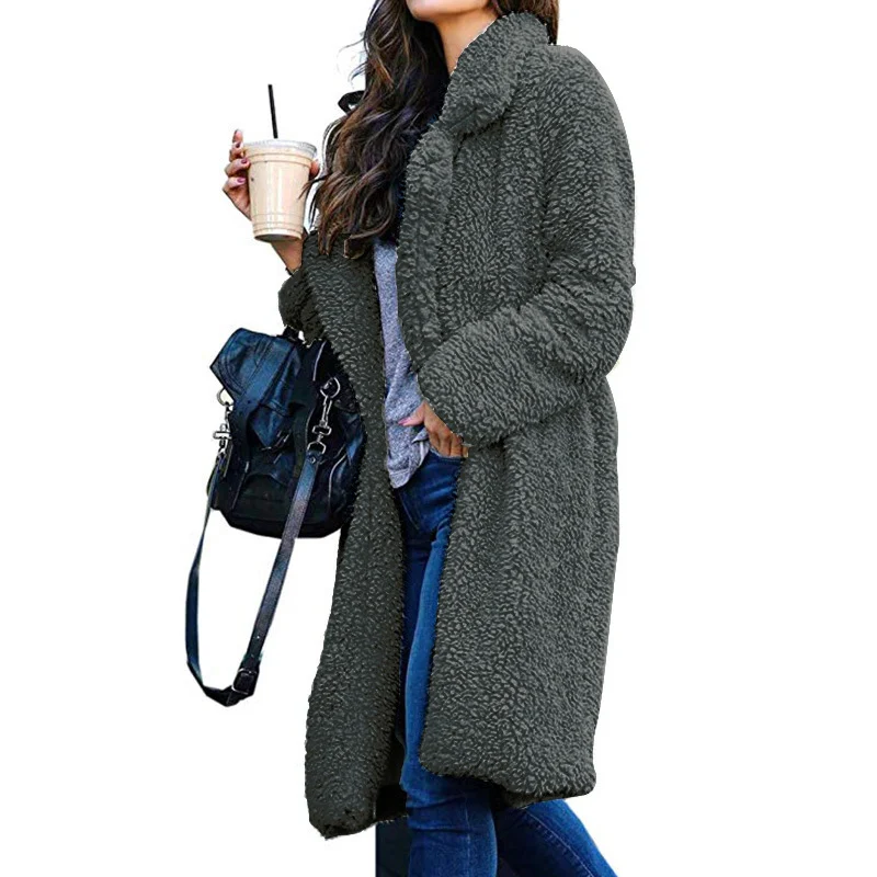 Title 25, Womens Lapel Cardigan Lamb Velvet Mid-Length F...