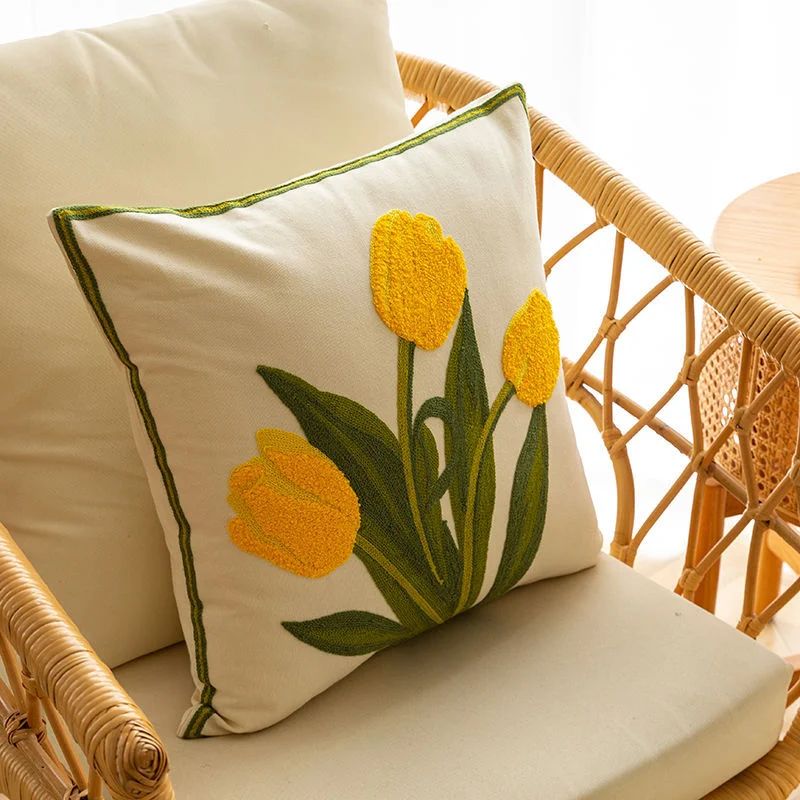 Capa de almofada bordada com flores em algodão puro estilo nórdico, macia e decorativa, perfeita para sofás e camas, design elegante. — foto 15