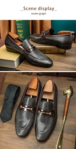 Title 3, Cowhide Snake Pattern Mens Business Casual Sho...