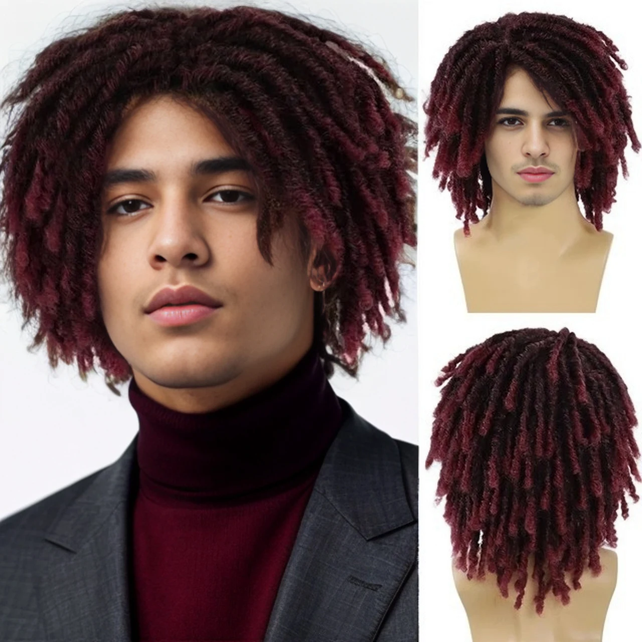 Peruca masculina de fibra química com dreadlocks africanos, cobertura total, visual autêntico e moderno para um estilo único e marcante. — foto 2