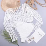 Long Sleeve Hollow Mesh Top, High Waist Pants, Hand Hook Split Swimsuit Set. Stylish and flattering swimwear for a chic — photo 5