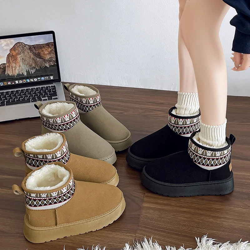 Fleece-lined thick fashion ethnic style short women's cotton boots. Warm, comfortable, and stylish winter boots perfect — photo 5