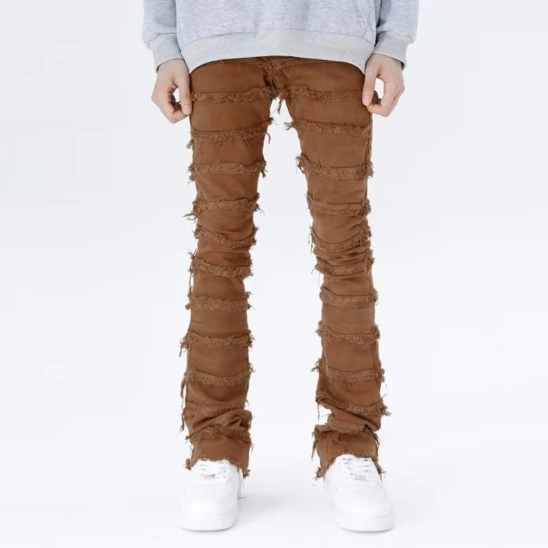 American Personality Jeans with Zipper, Worn Details, Burrs, Tassels and Hip Hop Design. Stylish and Unique Streetwear. — photo 8