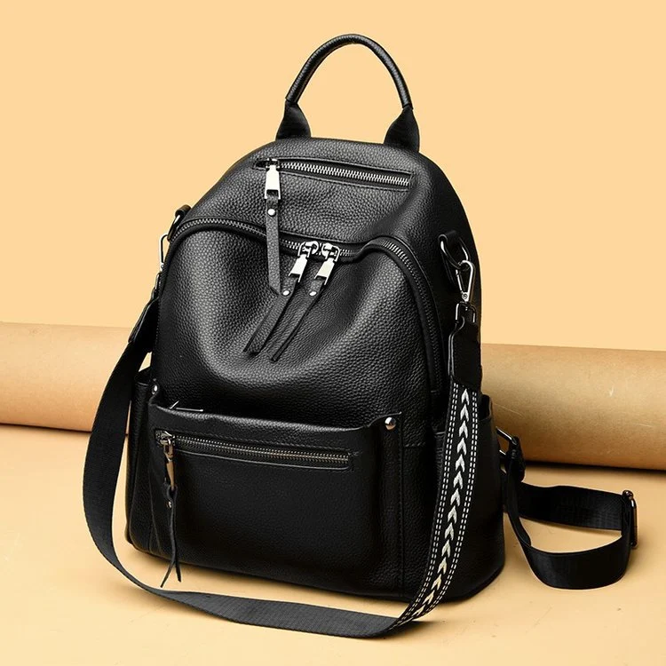 Mochila de couro bovino de camada superior feminina, viagem, grande capacidade, estilo universitário, moda versátil. — foto 5