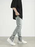 Men and Women's High Street Scimitar Zipper Split Slim Jeans, featuring a comfortable slim fit and modern design, perfec — photo 1