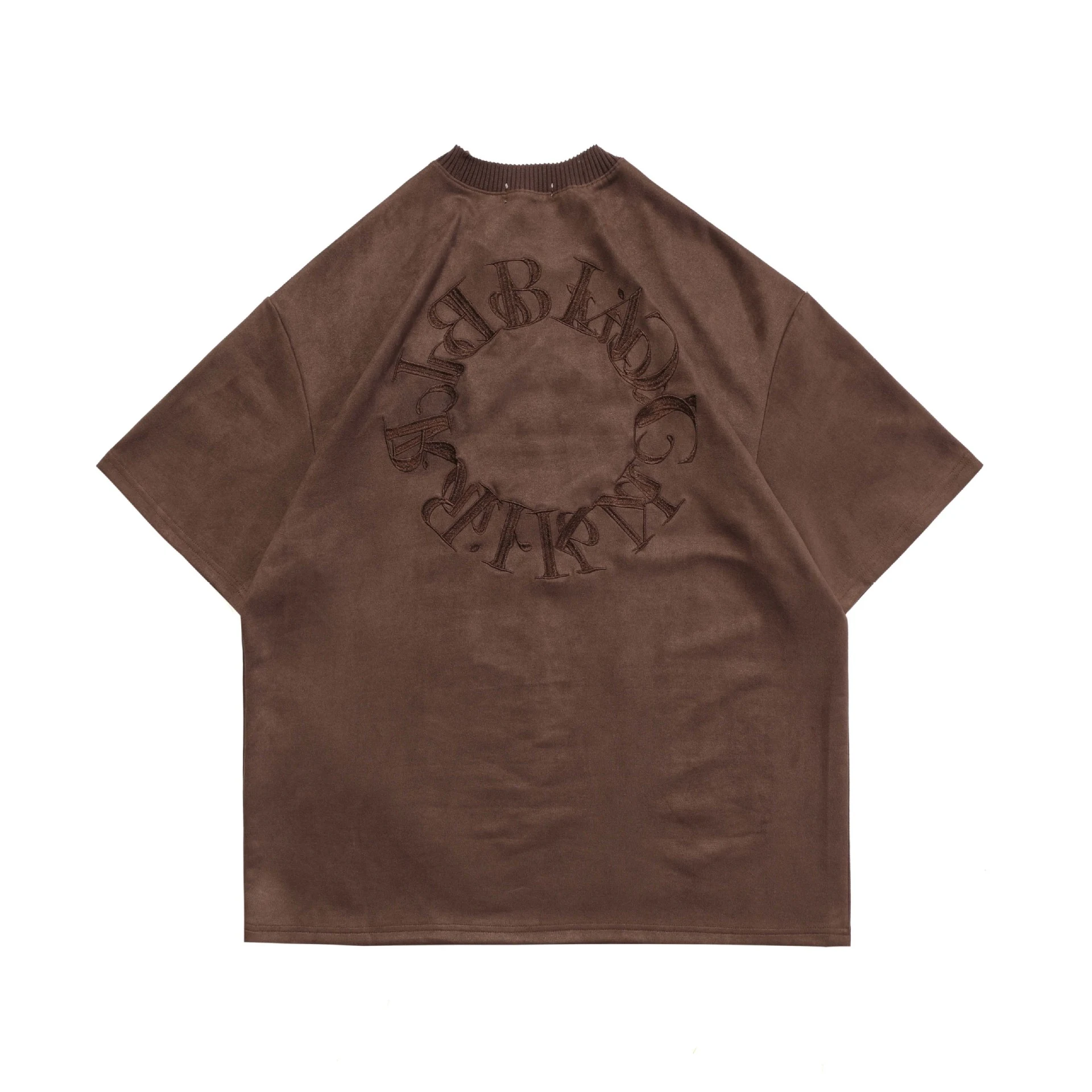 T-shirt a maniche corte con lettera ricamata da uomo in pelle scamosciata American Street — foto 7