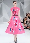 Printing Suit Women's Stand Collar T-length Pleated Skirt Two-piece Set — photo 1