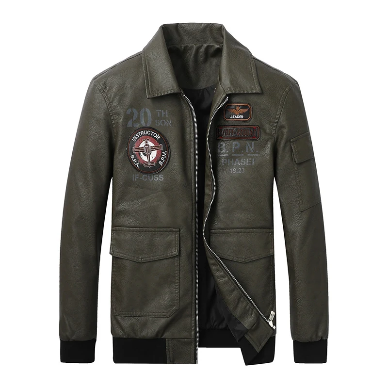 Title 1, Giacca casual in pelle da uomo con ricamo sul r...