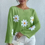 New Loose Bat Sleeve Sweater for Women Tops with Embroidered Flowers College One-shoulder Design for a Stylish Look — photo 2