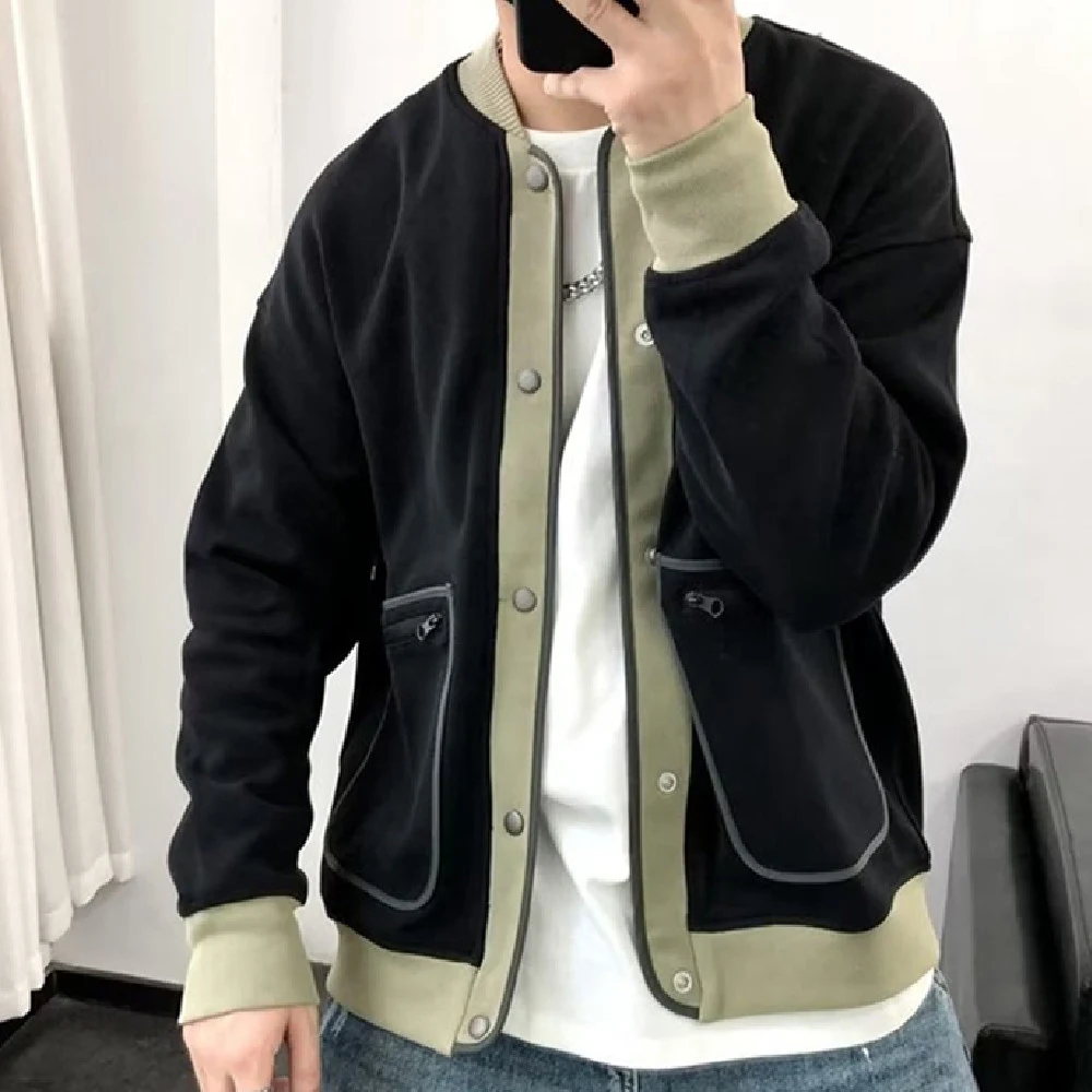 Jaqueta Uniforme de Baseball Colorblock Masculina Estilo Streetwear Perfeita para um Visual Urbano Despojado Design Moderno e Conforto no Dia a Dia — foto 4