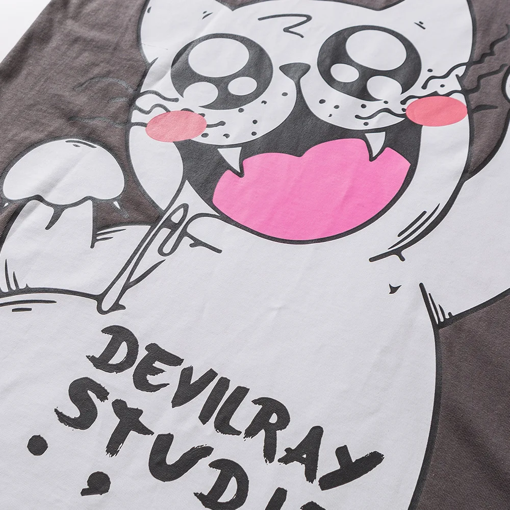 Title 4, Anime Cartoon Loose Gray Casual Short Sleeves T...