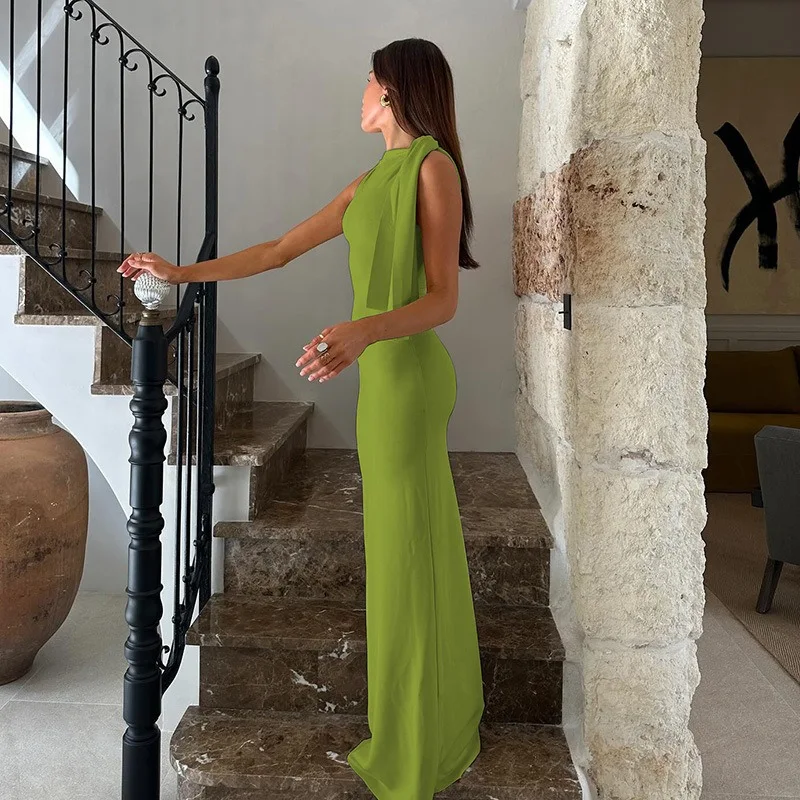 Title 25, Womens Single Shoulder Solid Color Dress