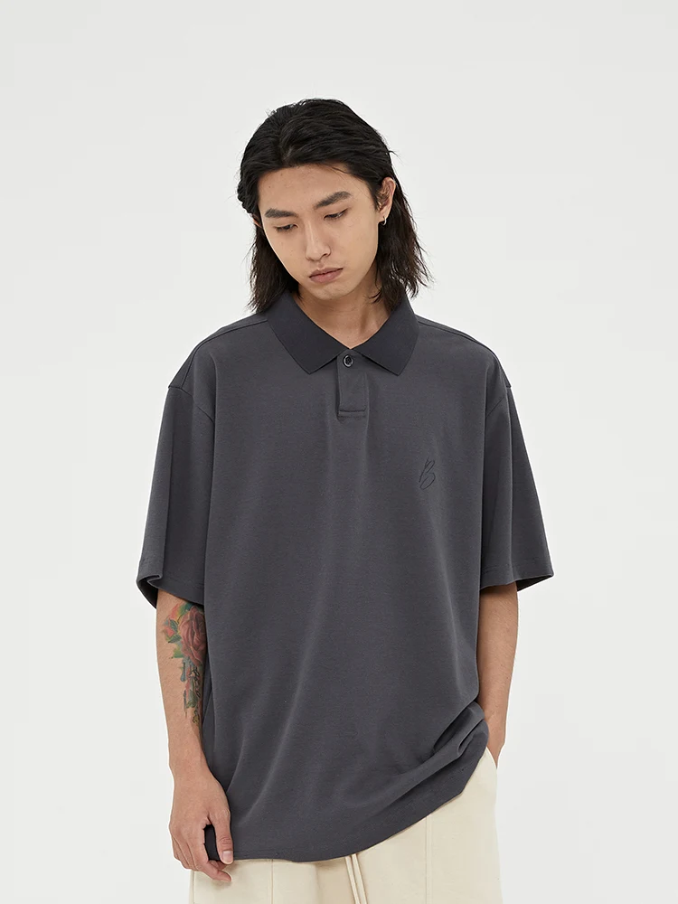Title 2, Basic Short Sleeve Lapel T-Shirt Loose Half Sle...