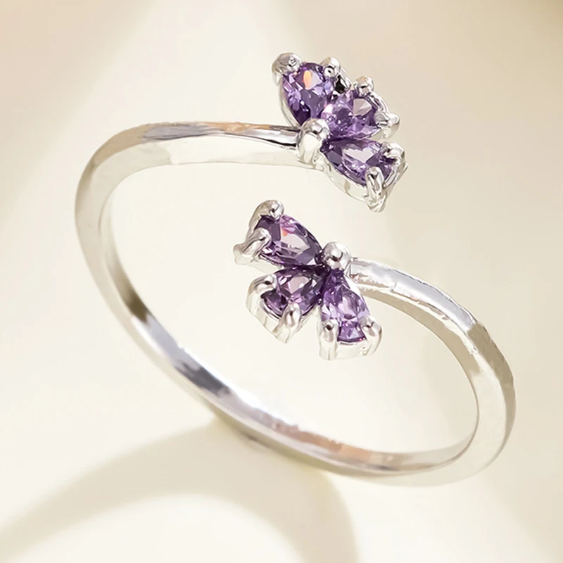Title 5, Anel de Pétala Roxo com Zircônia para Mulher De...