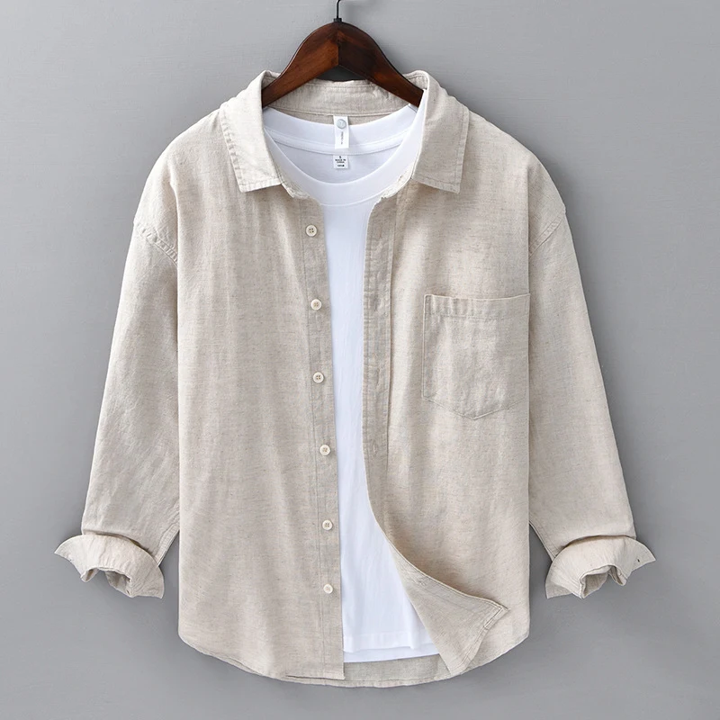Title 3, Long linen sleeves casual all-matching cotton l...