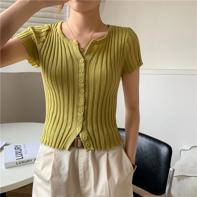 Summer New Style High Waist Cropped Short Slim Top Short Sleeve Knitted Cardigan A Chic and Comfortable Summer Outfit — photo 6