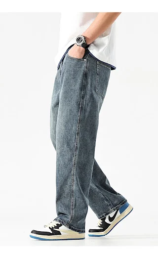 Title 11, Mens loose and simple solid color jeans for ul...