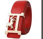 Horse gold buckle real leather belt. A stylish and durable belt for everyday wear, adding a touch of elegance and sophis — photo 3