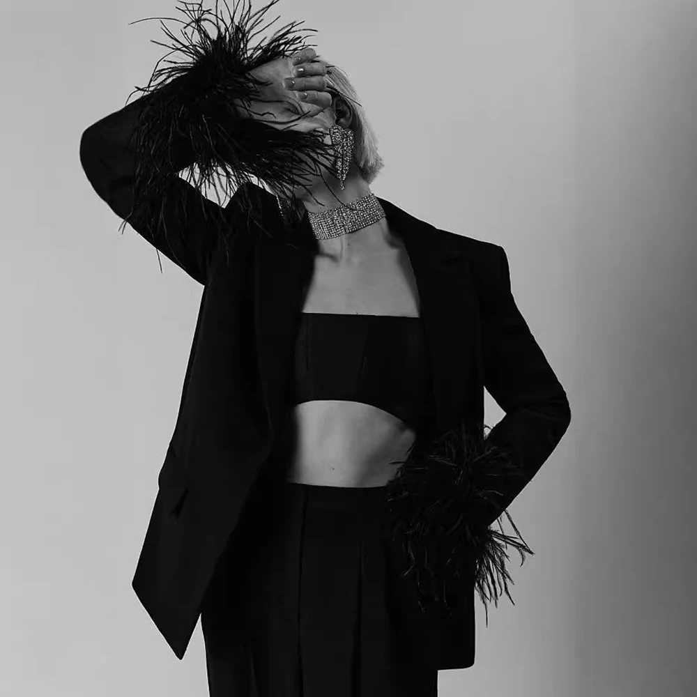 Title 5, Conjunto de terno preto com cardigã feminino Ta...