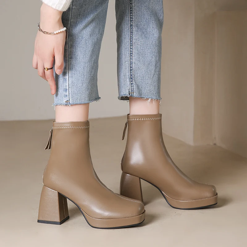 Square Head Thick Heel Back Zipper High Heel Boots offer ultimate style and comfort. Step out in confidence with these v — photo 9