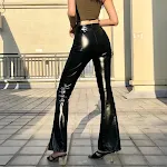 Calças Casuais Femininas, Cintura Alta, Perna Larga Reta, Faixa, Couro PU Slim, Estilo Moderno e Confortável, Perfeitas para Você. — foto 4