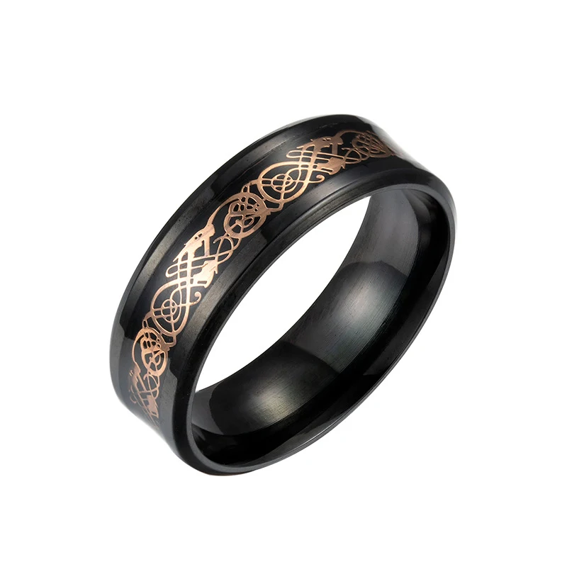 Anel masculino azul em aço inoxidável com design de dragão preto banhado a titânio, popular, elegante e resistente, um acessório ideal para homens. — foto 3