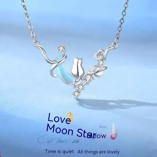 Title 5, Sterling zilveren ketting Love Moon Star Meow v...