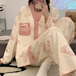 Dames casual homewear set van puur katoen, lange mouwen top en lange broek. Perfect voor een ontspannen en comfortabele look thuis. — foto 12