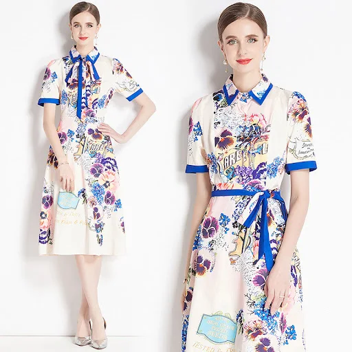 Title 2, Slimming Positioning Printed Short Sleeve Dress...