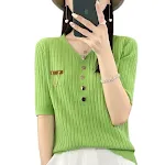 Maglione top da donna alla moda con scollo a V e tinta unita, monopetto, elegante e versatile per creare look casual o più formali, comodo e chic. — foto 15