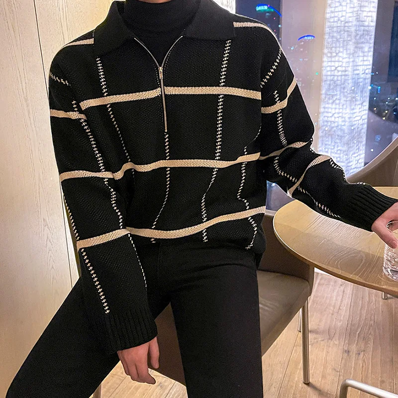 Title 5, Mens Check Lapel Knit Polo Shirt Stylish and c...