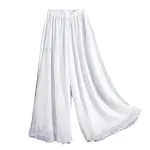 Calças de perna larga de chiffon branco para primavera, outono e verão. Conforto e elegância em uma peça leve e fluida para todas as estações. — foto 2