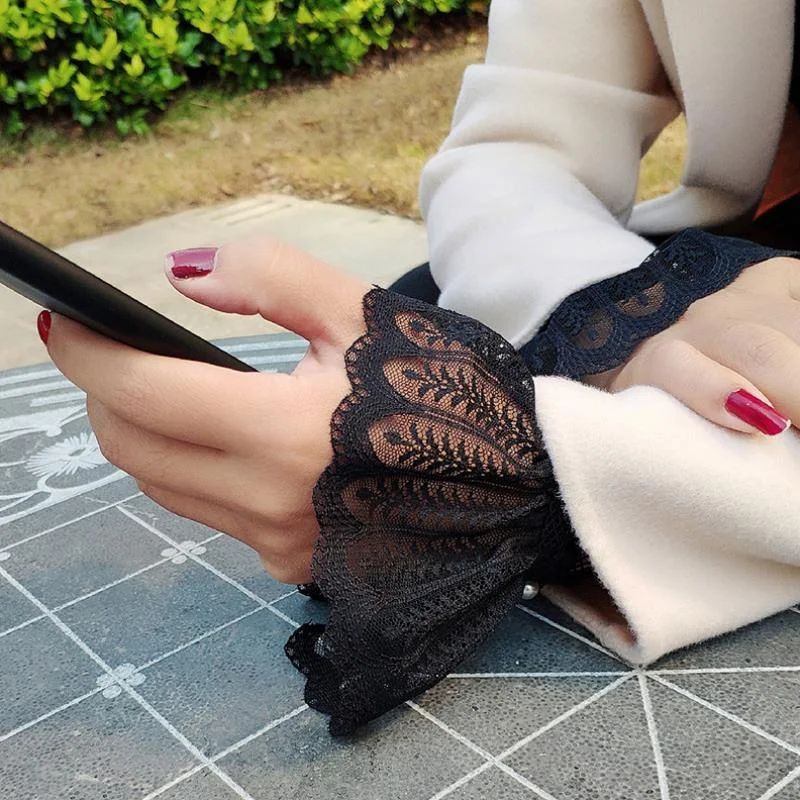 Sweater Sweater With Fake Sleeves, Cotton Sleeves, Women's Lace Cuffs, White Lace Shirt Sleeves — photo 12