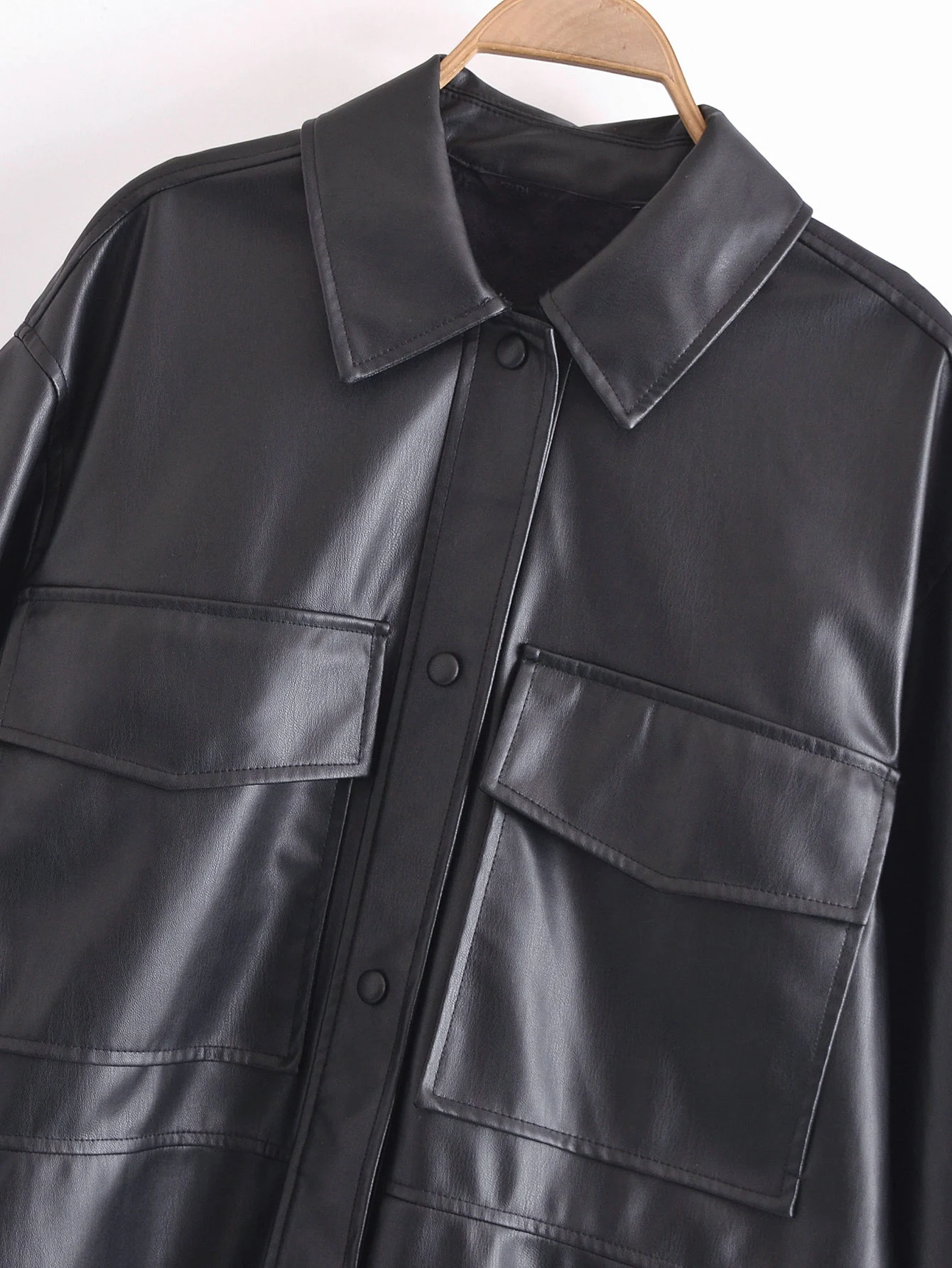 Urban Casual Women's Long-sleeved Lapel Loose Shirt Leather Coat — photo 33