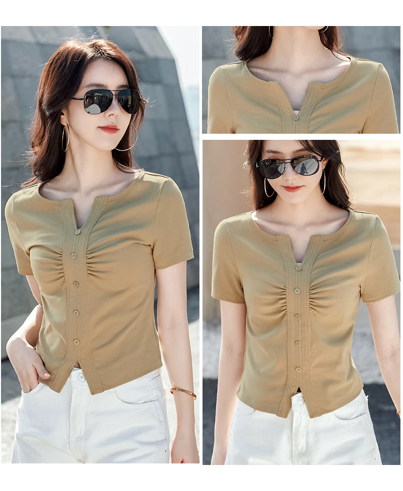 Camiseta de manga corta coreana para mujer, versátil y a la moda, ideal para looks casuales y elegantes, cómoda y moderna. — foto 15