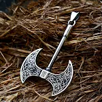 İskandinav Viking Kelt Düğümü Retro Kolye Çift Taraflı Paslanmaz Çelik Balta Kolye, özgün ve tarihi bir görünüm için. — Fotoğraf 3