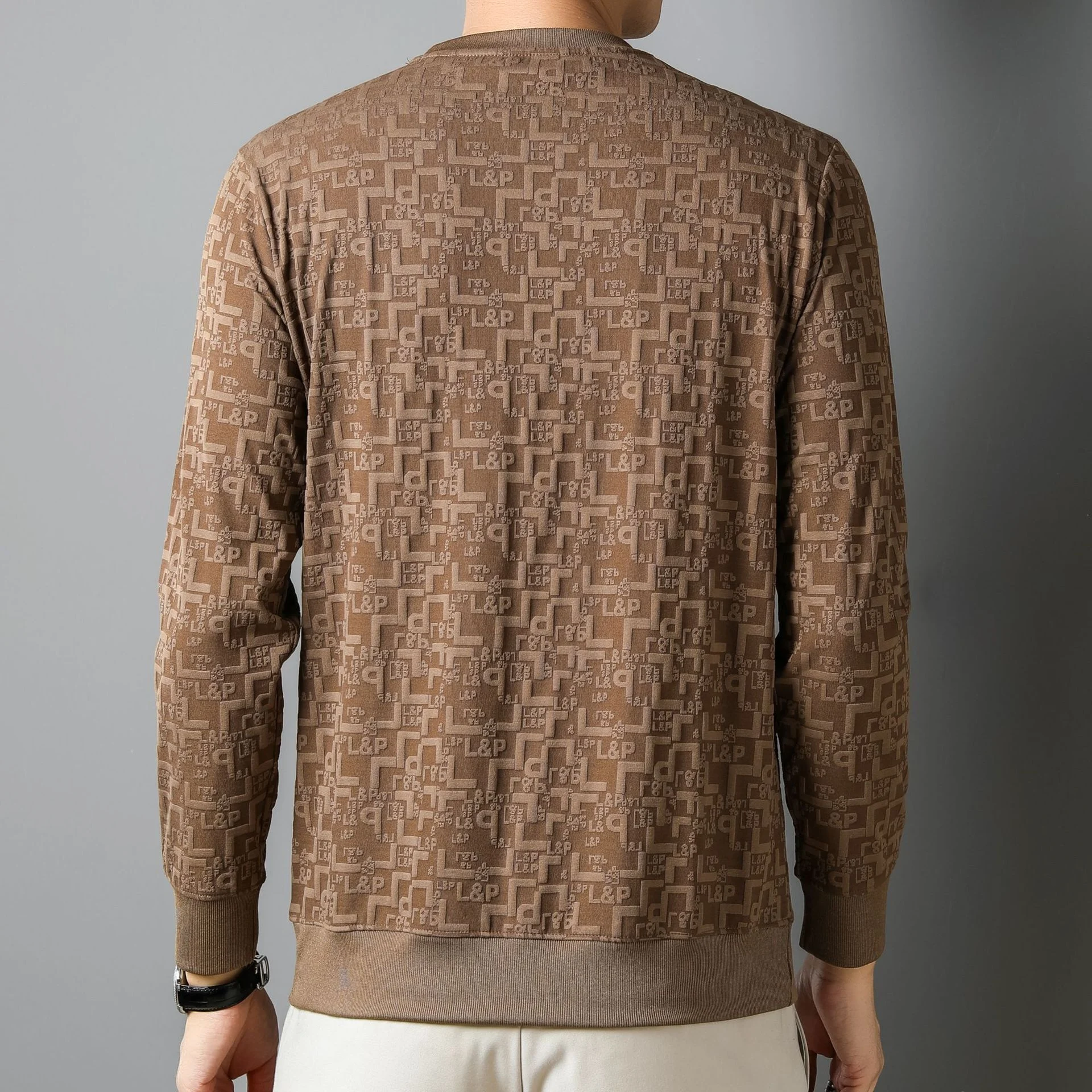 Men's Long-sleeved Jacquard Sweater Stylish and Comfortable Warm Winter Wear Textured Design Perfect for a Sophisticated — photo 4