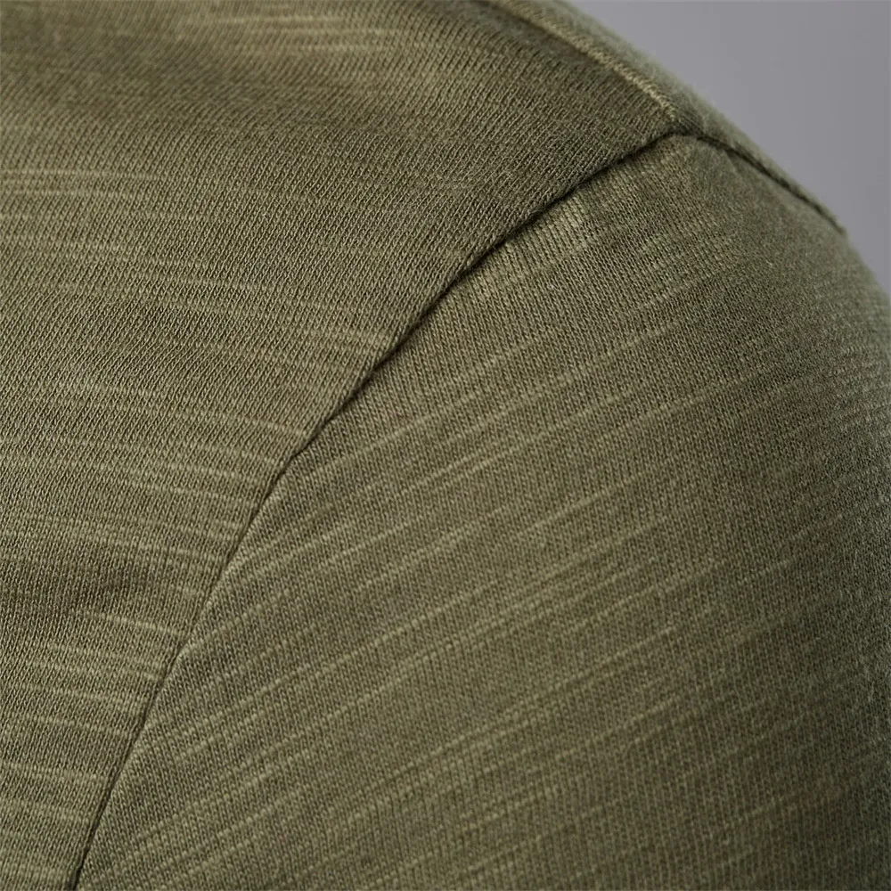 Title 2, Mens Solid Color Casual Slub Cotton Long Sleev...