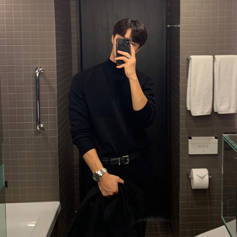 Men's Long Sleeve Mock Neck Sweater Loose Casual Bottoming Shirt Comfortable Versatile Layering Piece Perfect for Everyd — photo 6