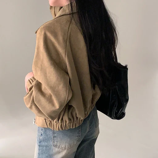 Title 14, Retro Lapel Loose Zip Long Sleeve Short Coat of...