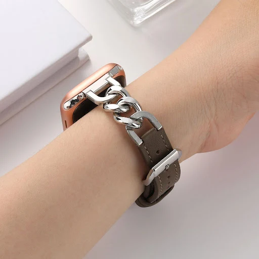 Title 15, Stainless Steel Leather iWatch Strap Denim Chai...