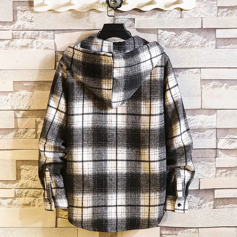 Title 3, Camisa xadrez casual masculina de manga comprid...